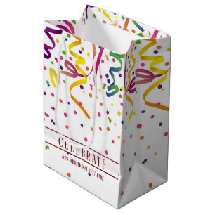 Sacola Para Presentes Média Streamers Coloridos E Saco De Presente De Confetti