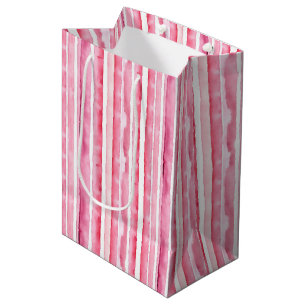 Sacola Para Presentes Média Stripes Brancas Girly Rosa