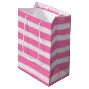 Sacola Para Presentes Média Stripes Rosa de Praia de Aquarela