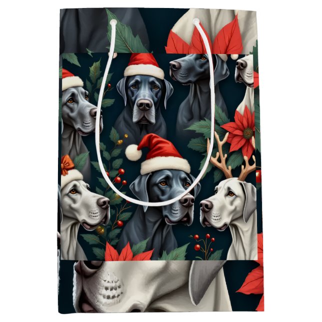 Sacola Para Presentes Média Stunning Great Dane Christmas Gift Bag (Frente)