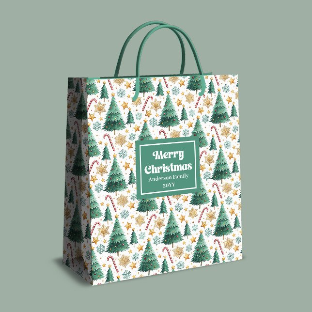 Sacola Para Presentes Média Stylish Christmas trees candy canes custom gifting (Stylish Christmas trees candy canes custom gifting Medium Gift Bag )