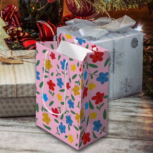 SACOLA PARA PRESENTES MÉDIA STYLISH COLORFUL FLOWERS PATTERN (Criador carregado)