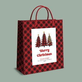 Sacola Para Presentes Média Stylish red black tartan Christmas bag personalize