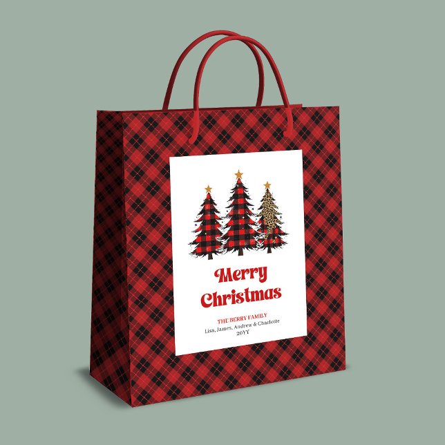 Sacola Para Presentes Média Stylish red black tartan Christmas bag personalize (Stylish red black tartan Christmas bag personalized)