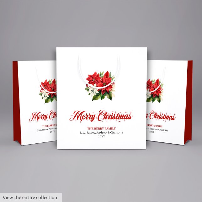 Sacola Para Presentes Média Stylish Red White Poinsettia Custom Name Gift Bag (Stylish Red White Poinsettia Custom Name Gift Bag

)