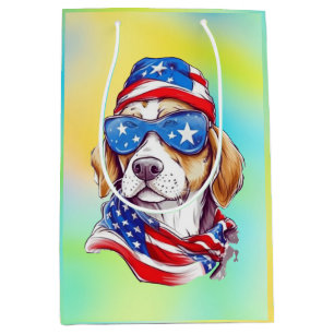 Sacola Para Presentes Média Sublimação de Cachorro de 4 de Julho-66361