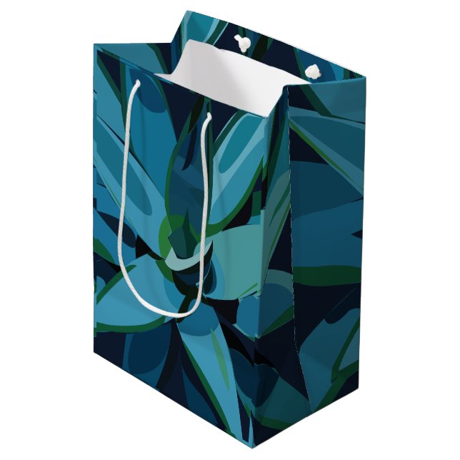 Sacola Para Presentes Média Sucultivos De Cactus Agave Azul (Frente inclinada)