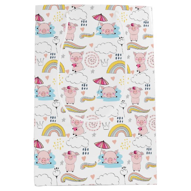 Sacola Para Presentes Média Suínos Bonitos (Frente)