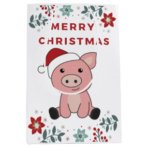 Sacola Para Presentes Média Suínos de Feliz Natal