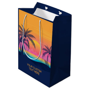 Sacola Para Presentes Média Sunset da Ilha Tropical de Texto Personalizado