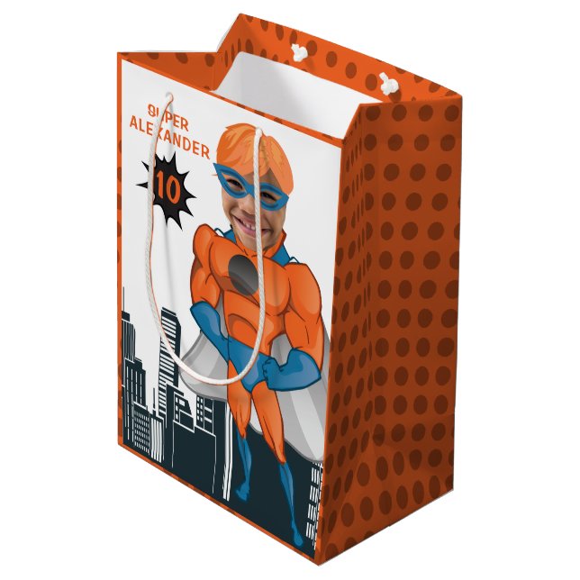 Sacola Para Presentes Média Super Herói Muscle Man Orange Greatest Divertiment (Verso inclinado)