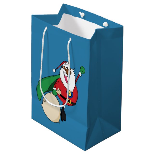 Sacola Para Presentes Média Super-herói Papais noeis Negros com Saco para Pres (Frente inclinada)