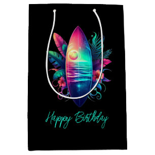 Sacola Para Presentes Média Surfboard Tropical Beach-