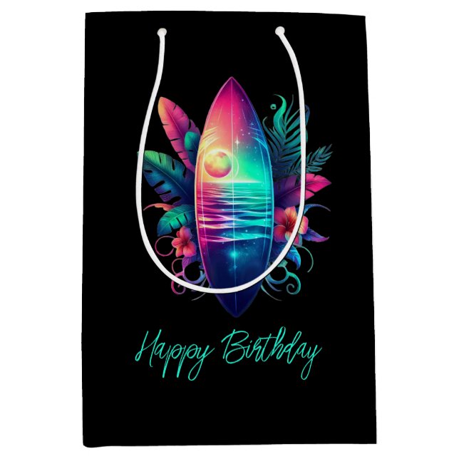 Sacola Para Presentes Média Surfboard Tropical Beach- (Frente)