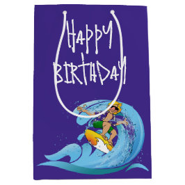 Sacola Para Presentes Média Surfista de Aniversário na Onda