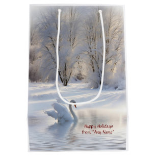 Sacola Para Presentes Média Swan de Natal Personalizado a Partir do Nome