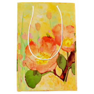 Sacola Para Presentes Média Sweet Briar Yellow Pinks Floral Gift Bag