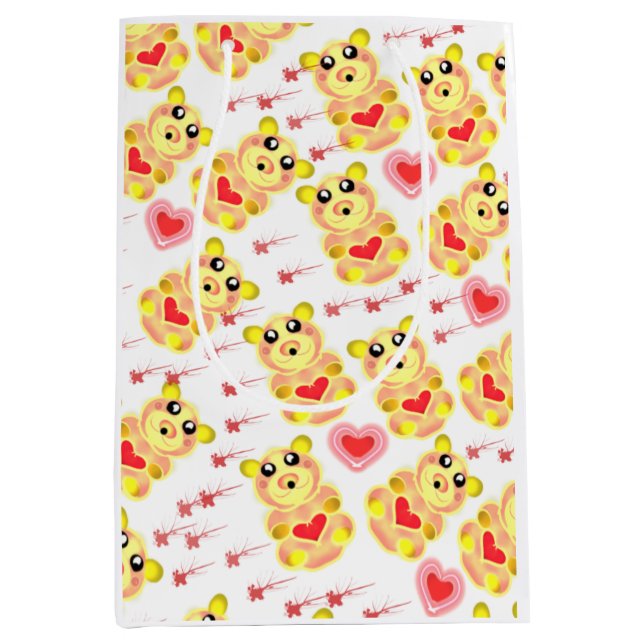 Sacola Para Presentes Média Sweet Heart Bear Nursery Pattern (Frente)