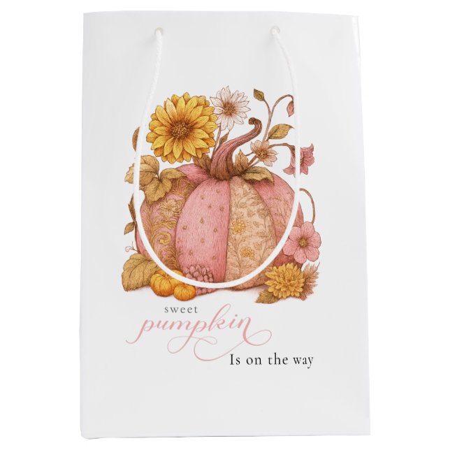 Sacola Para Presentes Média Sweet Little patch pumpkin florals is on the way (Frente)