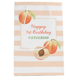 Sacola Para Presentes Média Sweet Little Peach Stripes Girl Birthday