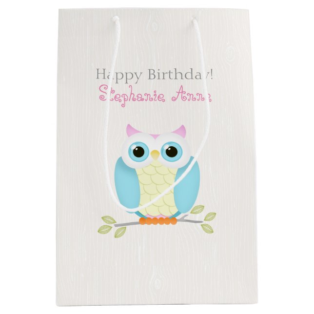 Sacola Para Presentes Média Sweet Owl Birthday (Frente)