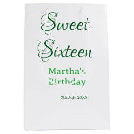 Sacola Para Presentes Média Sweet Sixteen green name date calligraphy boho ret