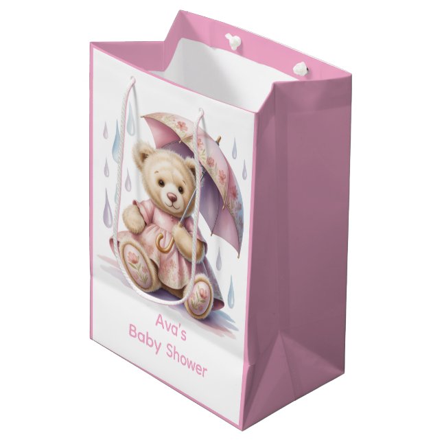 Sacola Para Presentes Média Sweet Teddy Bear Girl Baby Shower (Frente inclinada)