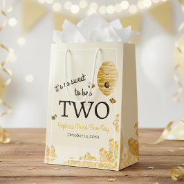 Sacola Para Presentes Média Sweet To Bee Two Second Birthday Bees Honeycomb