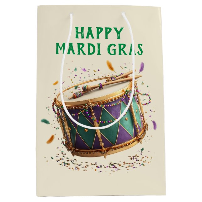 Sacola Para Presentes Média Tambor Festivo de Mardi Gras (Frente)