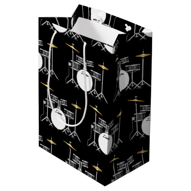 Sacola Para Presentes Média Tambor Set Drummer Banda Professora Músico (Verso inclinado)