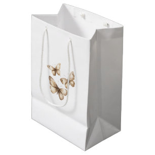 Sacola Para Presentes Média Tan Brown Cream Butterflies