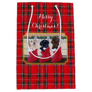 Sacola Para Presentes Média Tartan dos filhotes de cachorro de Labrador do