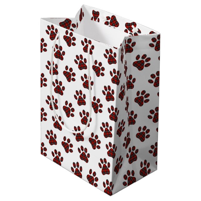 Sacola Para Presentes Média Tartan Xadrez Paw Prints (Verso inclinado)