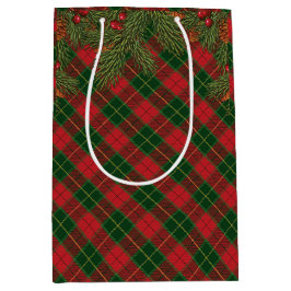 Sacola Para Presentes Média Tartan Xadrez tradicional de Natal