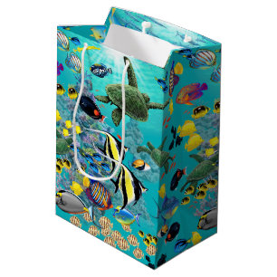 Sacola Para Presentes Média Tartaruga de mar tropical havaiana dos peixes da