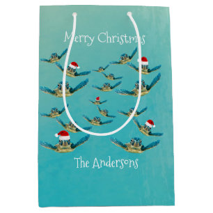 Sacola Para Presentes Média Tartaruga-do-mar em Santa Hats Papel de embrulho