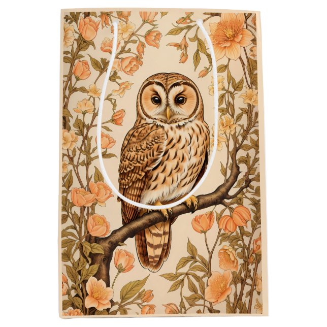 Sacola Para Presentes Média Tawny Owl Peach Blossoms William Morris Inspirado (Frente)