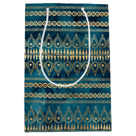 Sacola Para Presentes Média Teal Blue Dourado Boho