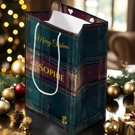 Sacola Para Presentes Média Teal e Burgundy - Natal Personalizado