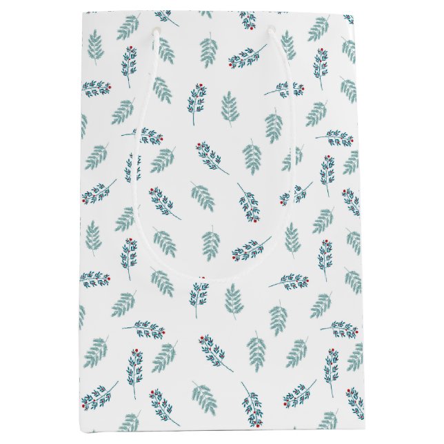Sacola Para Presentes Média Teal Mistletoy Holiday Medium Gift Bag (Frente)