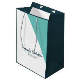Sacola Para Presentes Média Teal Monograma 💍 Elegância Geométrica Moderna