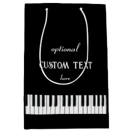 Sacola Para Presentes Média Teclado Piano e texto personalizável preto e branc