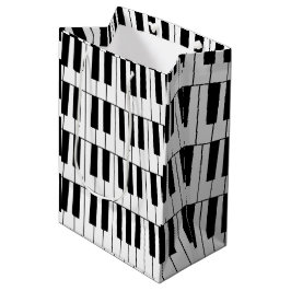 Sacola Para Presentes Média Teclas de Piano Preto e Branco Pianista Músico