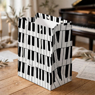 Sacola Para Presentes Média Teclas de Piano Preto e Branco Pianista Músico