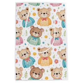 Sacola Para Presentes Média Teddy bear and flowers