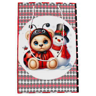 Sacola Para Presentes Média Teddy Bear Ladybug com Chá de fraldas de Snowman