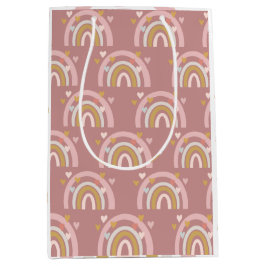 Sacola Para Presentes Média Tema Arco-Íris Corações Rosa