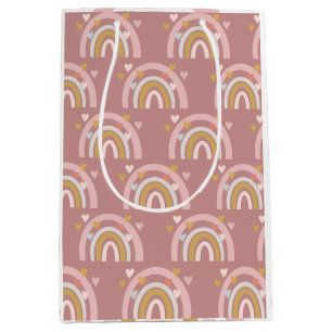 Sacola Para Presentes Média Tema Arco-Íris Corações Rosa