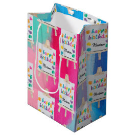 Sacola Para Presentes Média Tema de Aniversário da Pintura do Artesanato