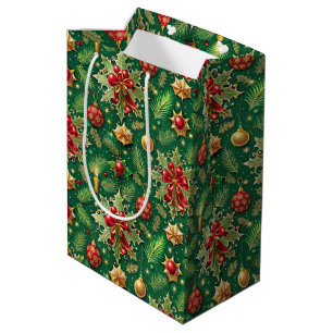 Sacola Para Presentes Média Tema de Natal Padrão Colorido Festivo
